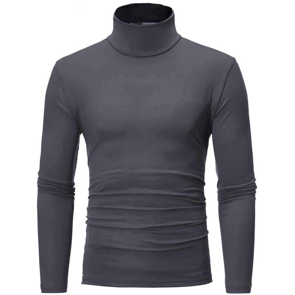 (darkgray, M) Men Turtleneck Long Sleeve Shirts Solid Undershirt Lightweight Base Layers Thermal Underwear Sweater Pullover Tops 2025