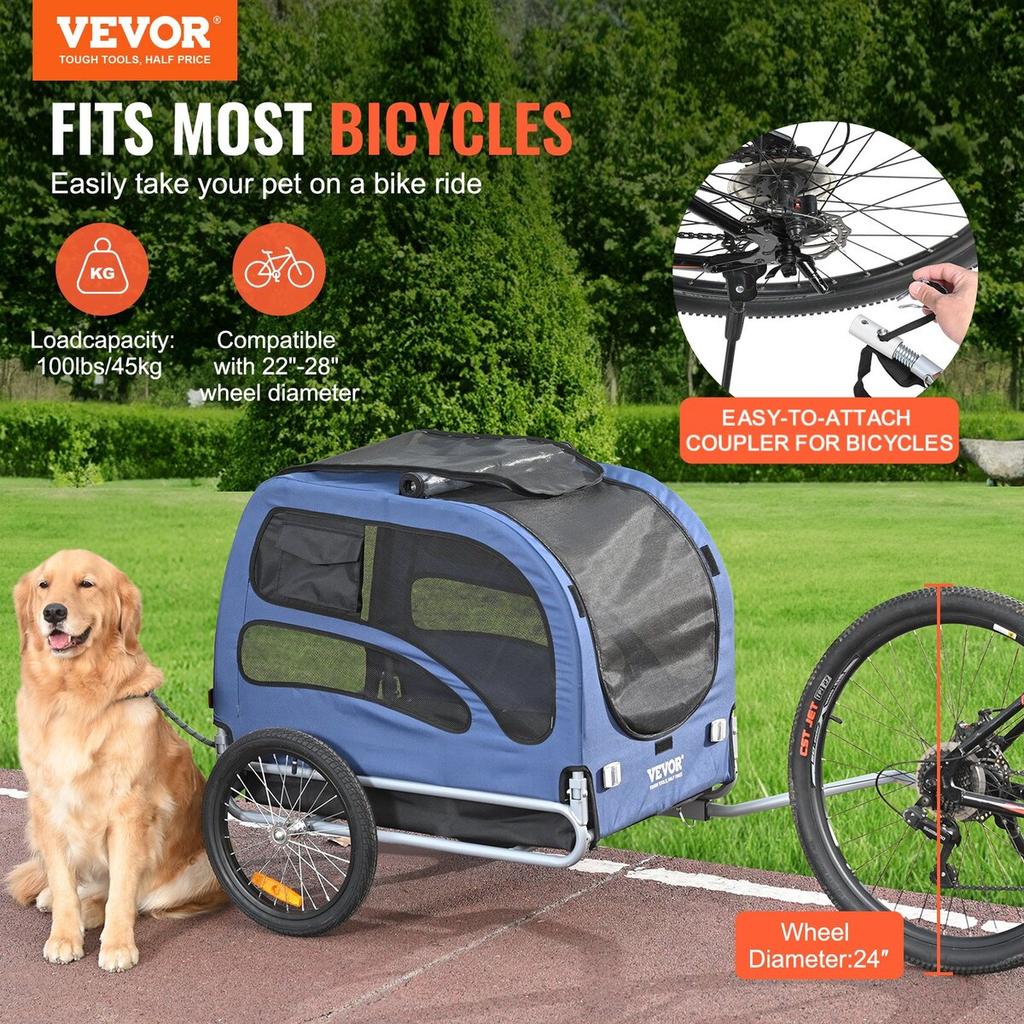 Dog Bike Trailer, Supports up to 100 lbs, Pet Cart Bicycle Carrier, Easy Folding Frame with Quick Release Wheels, Universal Bicycle Coupler,
