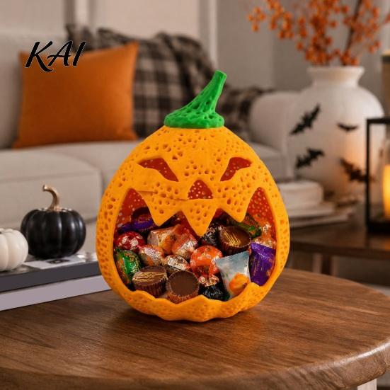 Decorative Candy Bowls for Party Hollow Pumpkin Storage Ornament Halloween, Holder, Creative PLA Material Ornaments Desktop Organizer with Stable Base