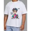 White T-Shirt With Colorful Cartoon Character And Text Design For Casual Wear