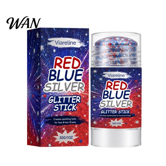 Long-lasting Glitter Stick 30G Independence Day Body Stick, Patriotic American Flag Face Hair Glitter, Red Blue Silver-color Makeup 4th of July