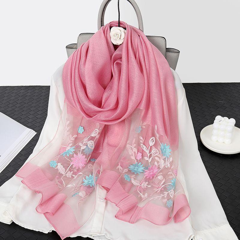 Элегантная шелковая шаль с цветочной вышивкой – дышащая, солнцезащитная и универсальная накидка для стильного тепла