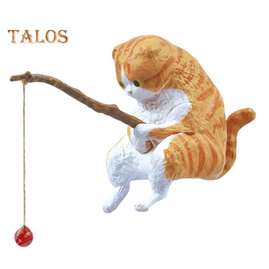 Рыболовная фигурка кота, статуэтка из смолы, мультяшный котенок, скульптура животного, домашний офис, настольный аквариум, украшение для аквариума