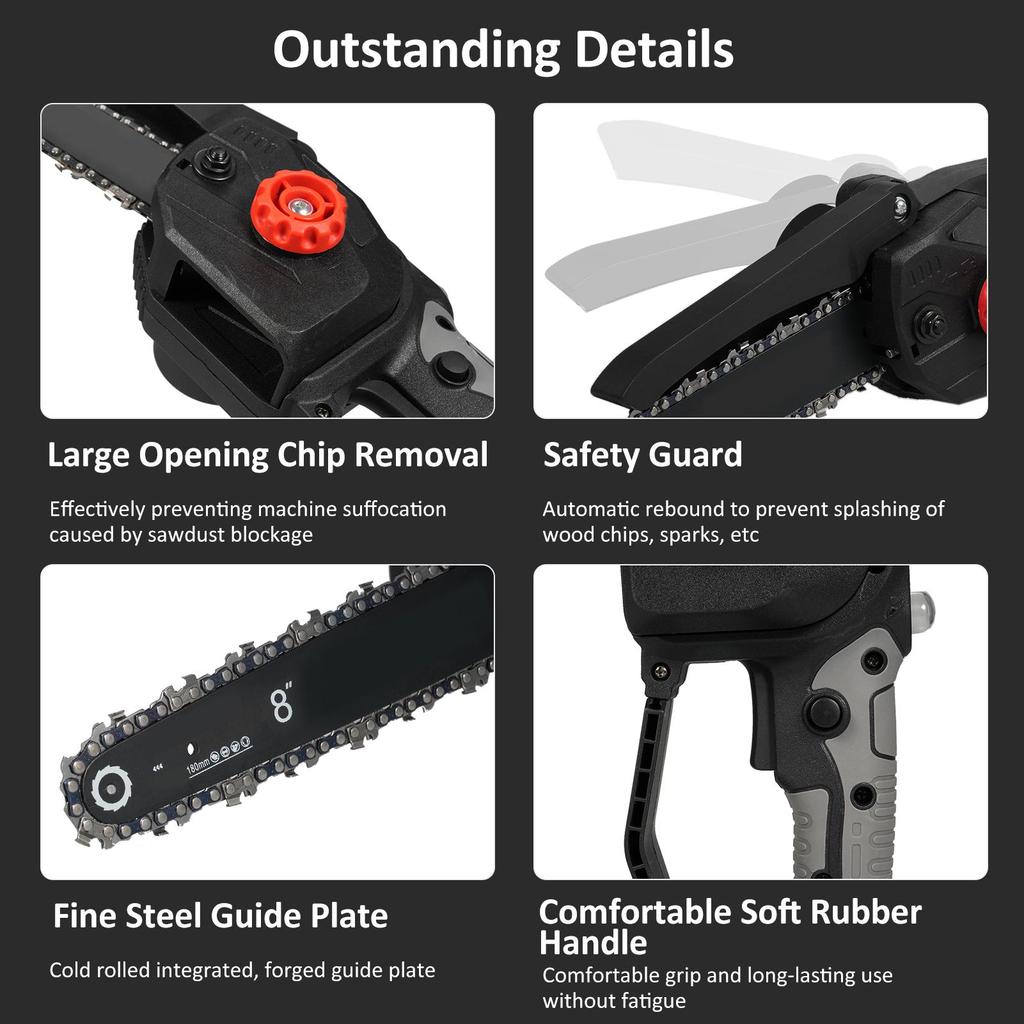 Беспроводная мини-цепная пила, 8-ДЮЙМОВАЯ электрическая цепная пила, питание от аккумулятора 398TV с защитой от брызг для резки древесины