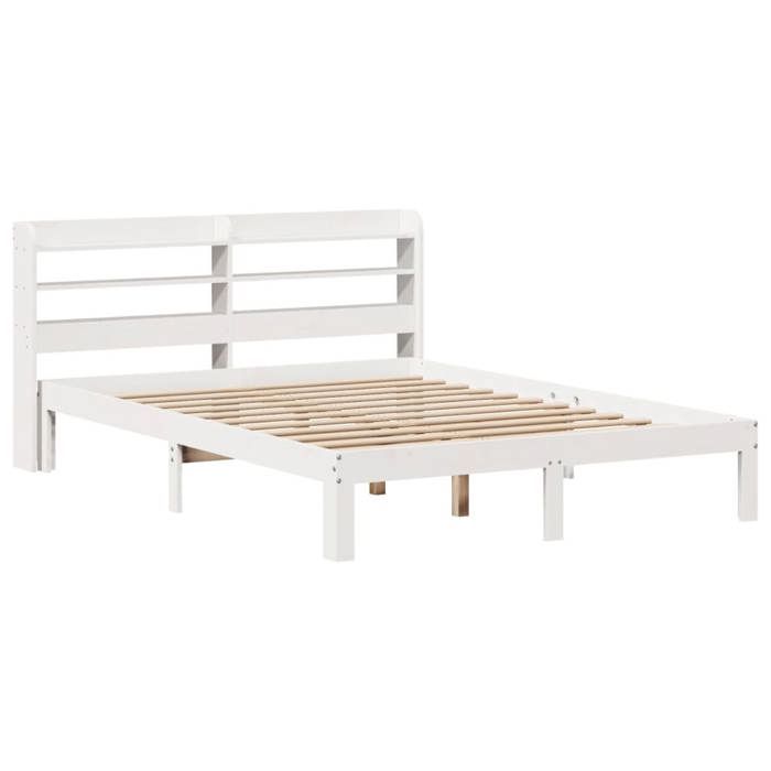 VidaXL Cadre de lit avec tête de lit blanc 160x200 cm bois pin massif, lit, meuble de chambre à coucher, lit en bois, lit 3306793