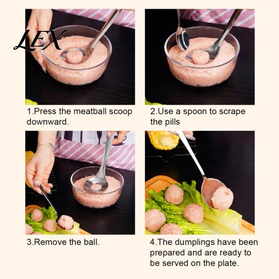 Meatball Maker for Shrimp Stainless Steel Spoon, Ergonomic Long Handle Manual Utensils, Non-Stick Cooking Supplies Home Oval Leak Design Kitchen Tool