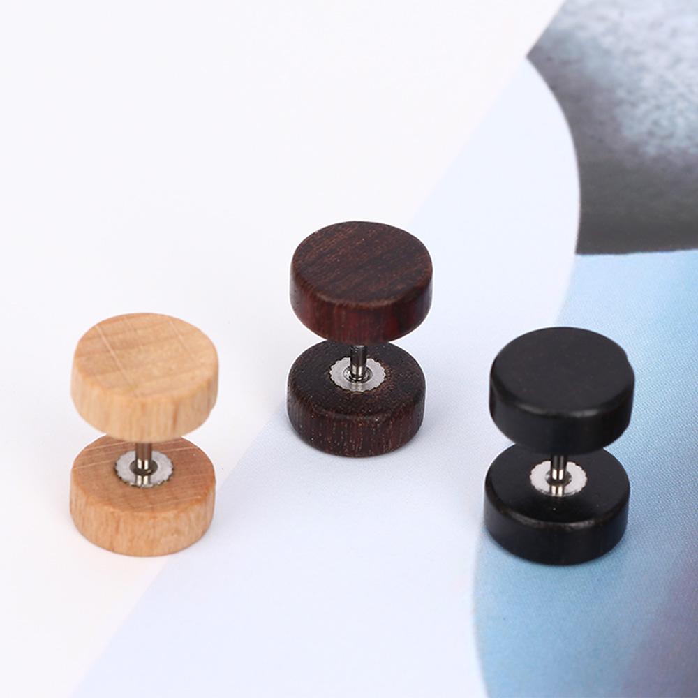 Sided Natural Wooden Stainless Steel Body Jewelry Anti-Allergic for Men Women Barbell Ear Stud