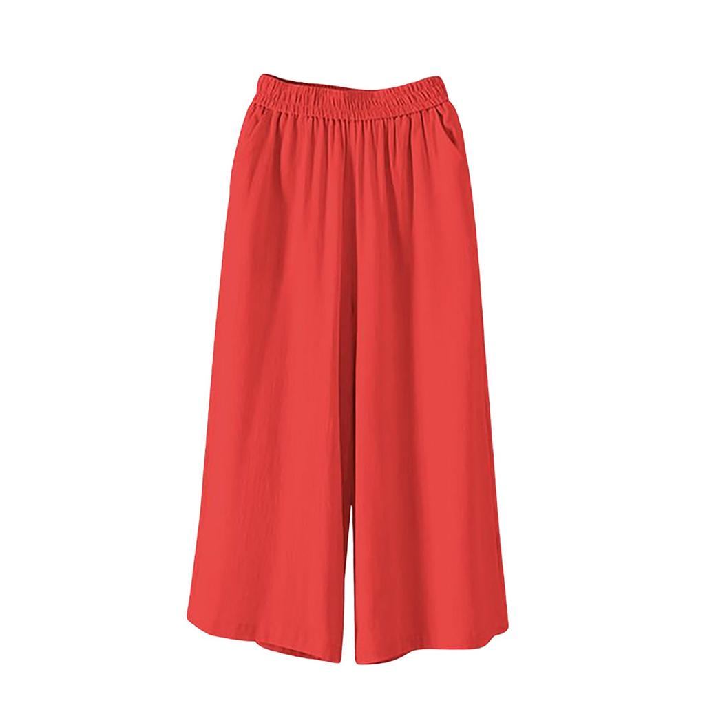 Women's Wide Leg Pants With Pockets Lightweight High Waisted Caual Loose Cropped Trousers