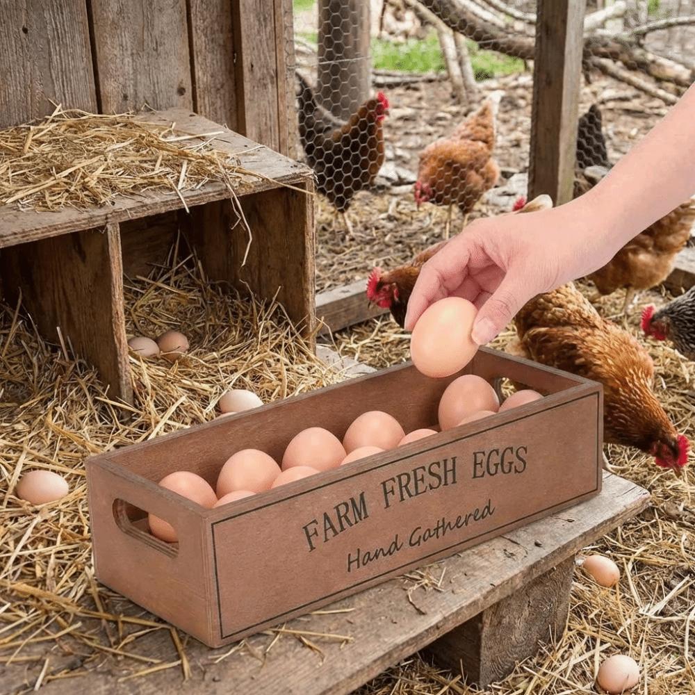 Open-Top Lid Egg Storage Box Rustic Stackable Egg Holder Wood Egg Case Pantry Storage