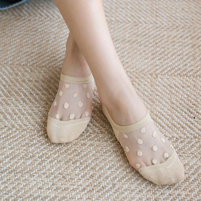 Женские носки до щиколотки, прозрачные невидимые сетчатые носки-лодочки в горошек, летние хлопковые носки