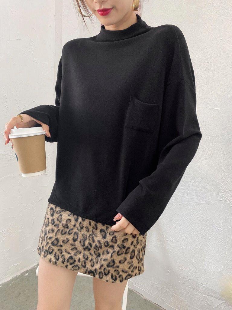 Plush Velvet Korean Loose Half Turtleneck Pullover with Pocket for Autumn and Winter