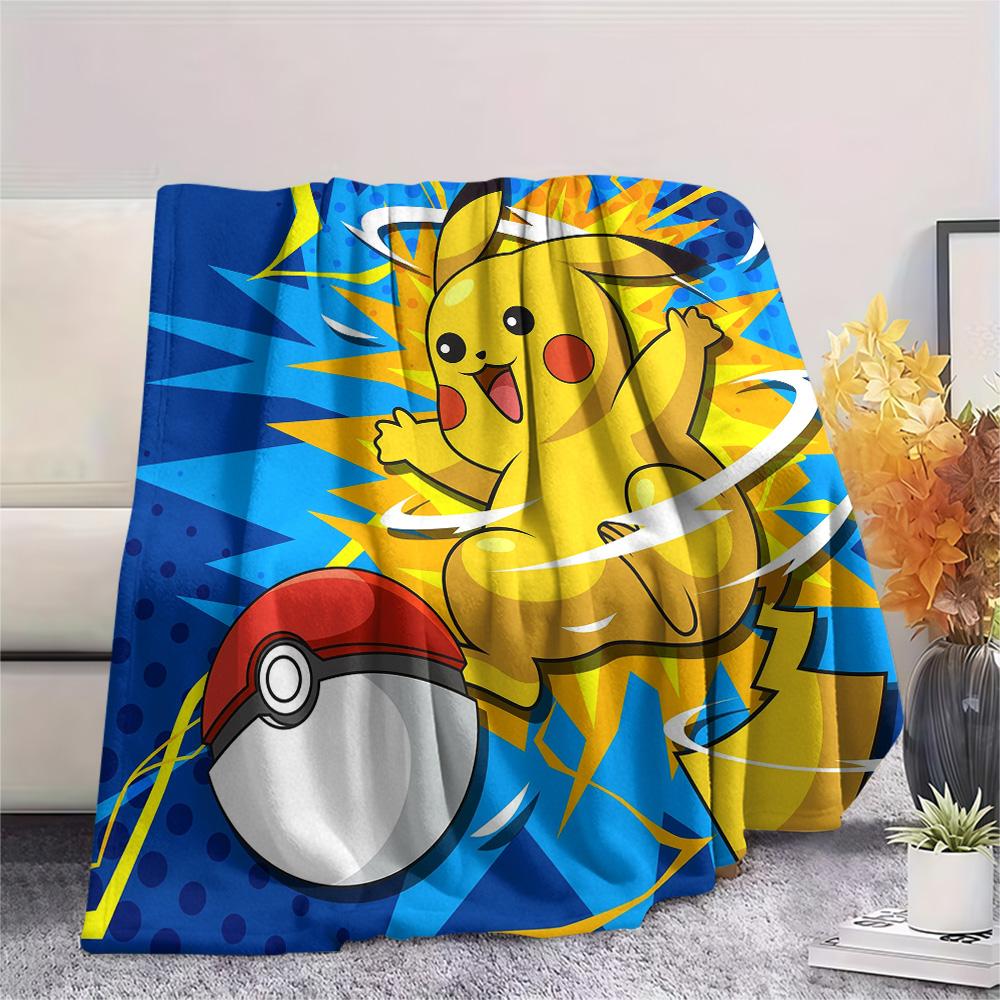 Pikachu and Eevee Print Flannel Blanket, High quality Comfortable for All Seasons, Home Decor, Warmth and Comfort