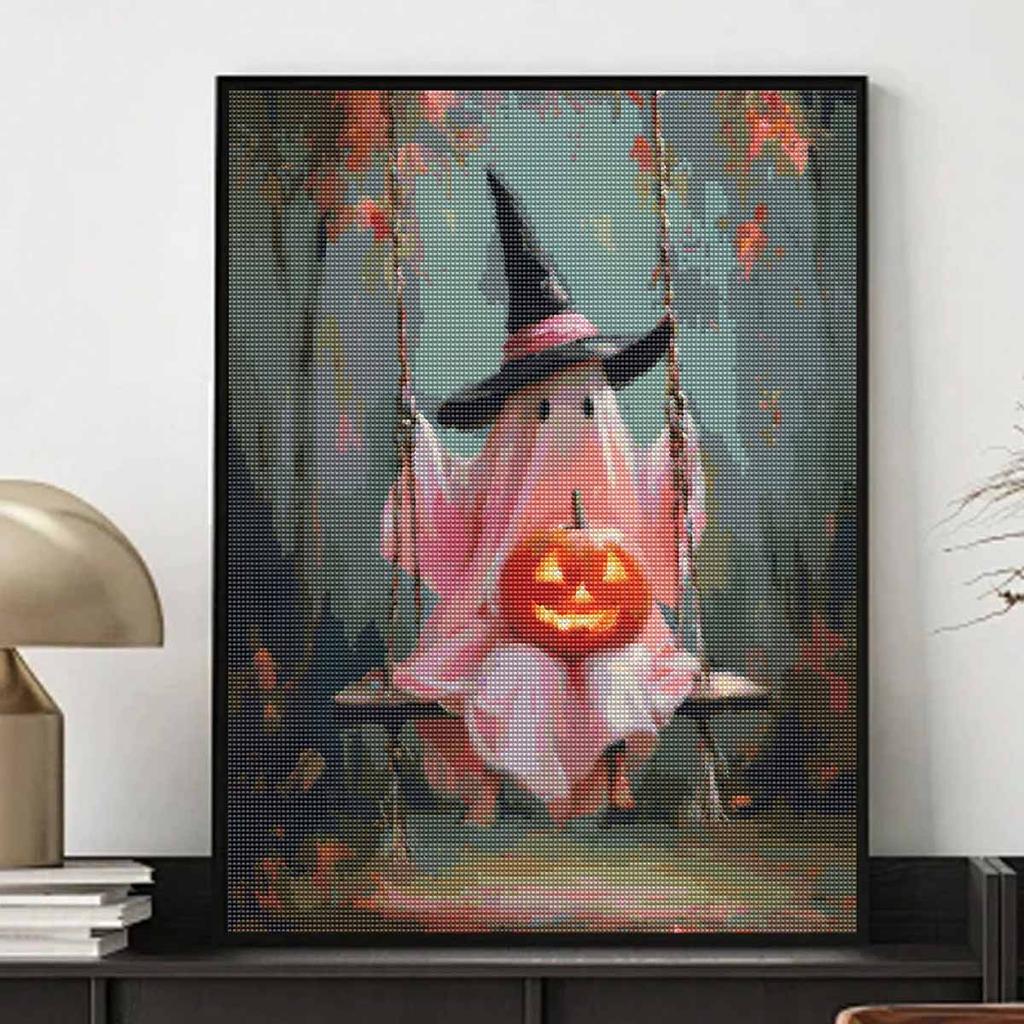 Halloween diamond painting kit cute ghost on swing with pumpkin handmade diy painting home decoration painting