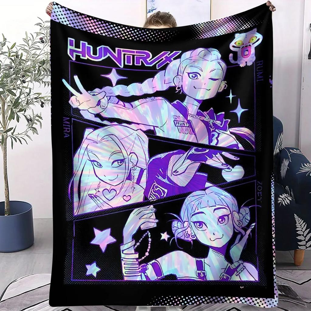 K Pop Saja Boys Cute Chibi Blanket Soft Warm Flannel Throw Anime Fan Gift for Travel Camping Sofa Bed Cover Living Room Decor