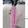 Женские летние брюки с высокой талией, широкими штанинами, розового цвета, длиной до пола