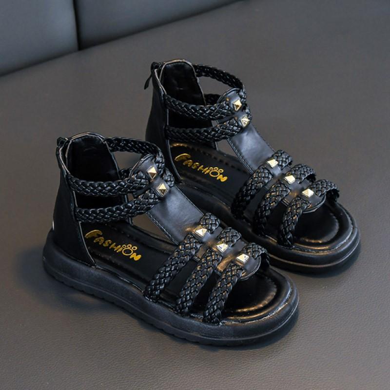 Новая летняя модная обувь принцессы с открытым носком, детская обувь на мягкой подошве, римская обувь, сандалии для девочек