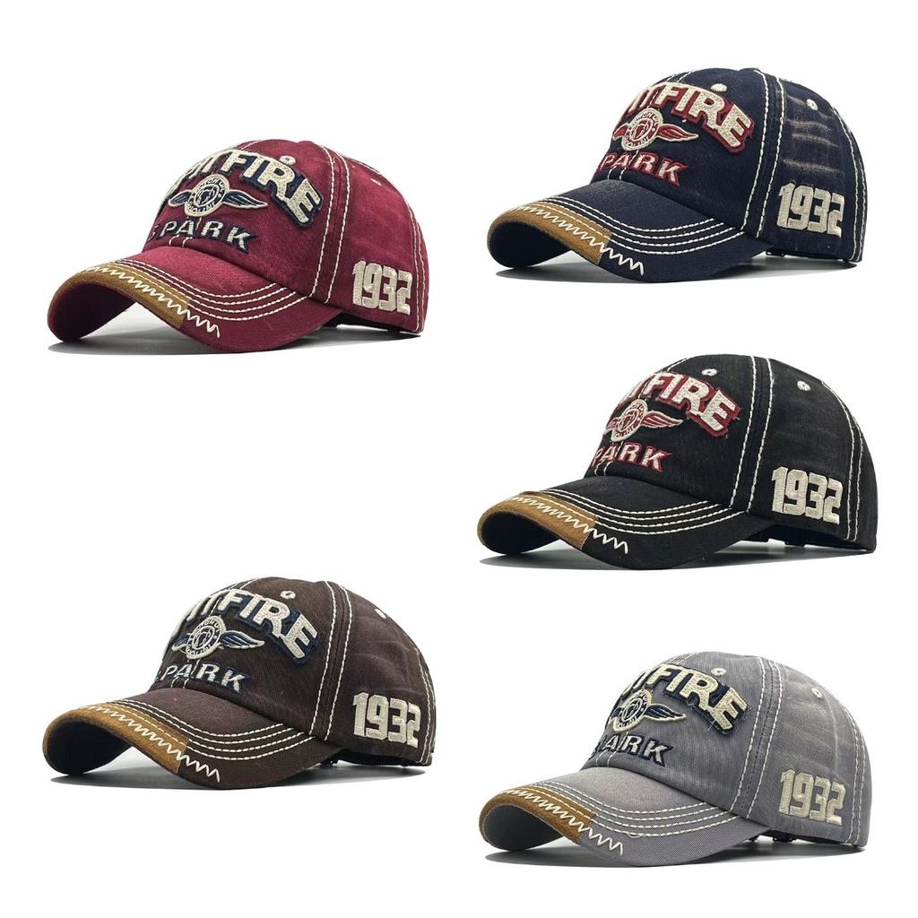 Unisex Cotton Baseball Cap With Embroidered Lettering And Vintage Brim For Outdoor Sun Protection