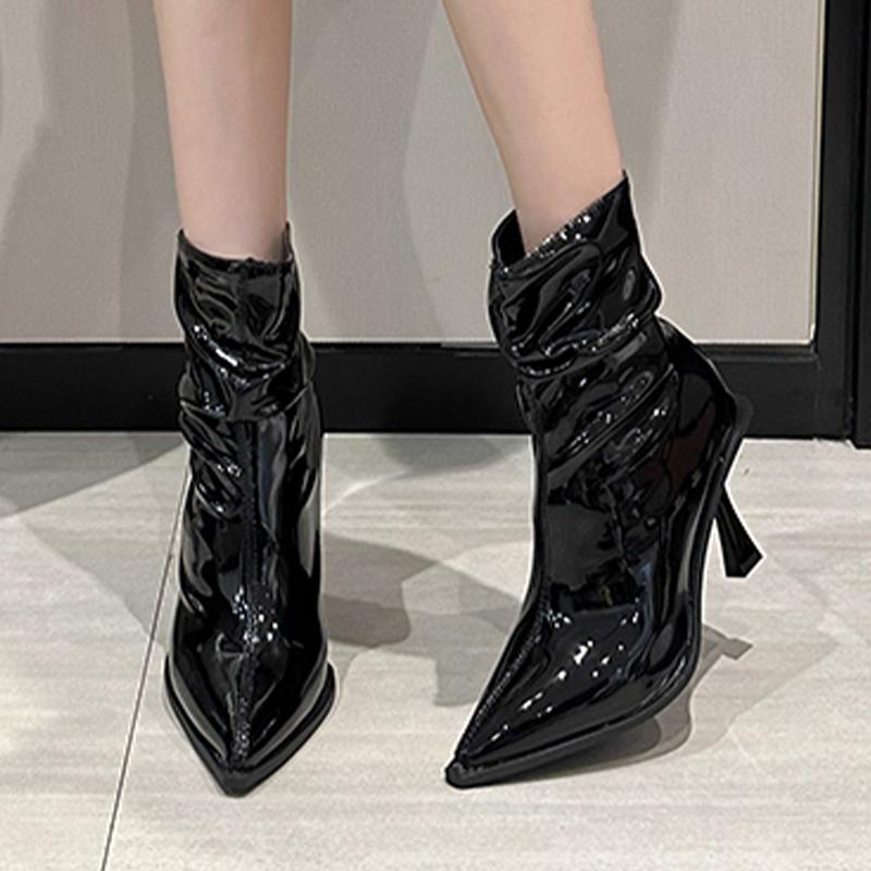 Модные туфли на высоком каблуке, женские ботильоны с острым носком, кожаные сексуальные туфли, зимние новые модные ботинки 2024 года, дизайнерские туфли-лодочки Botas Mujer