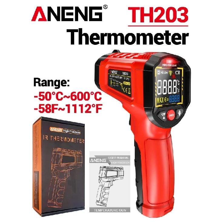 Инфракрасный термометр -50~600℃ Цифровой измеритель температуры Бесконтактный пирометр Тестер ИК-гигрометр Промышленный инструмент ANENG TH203