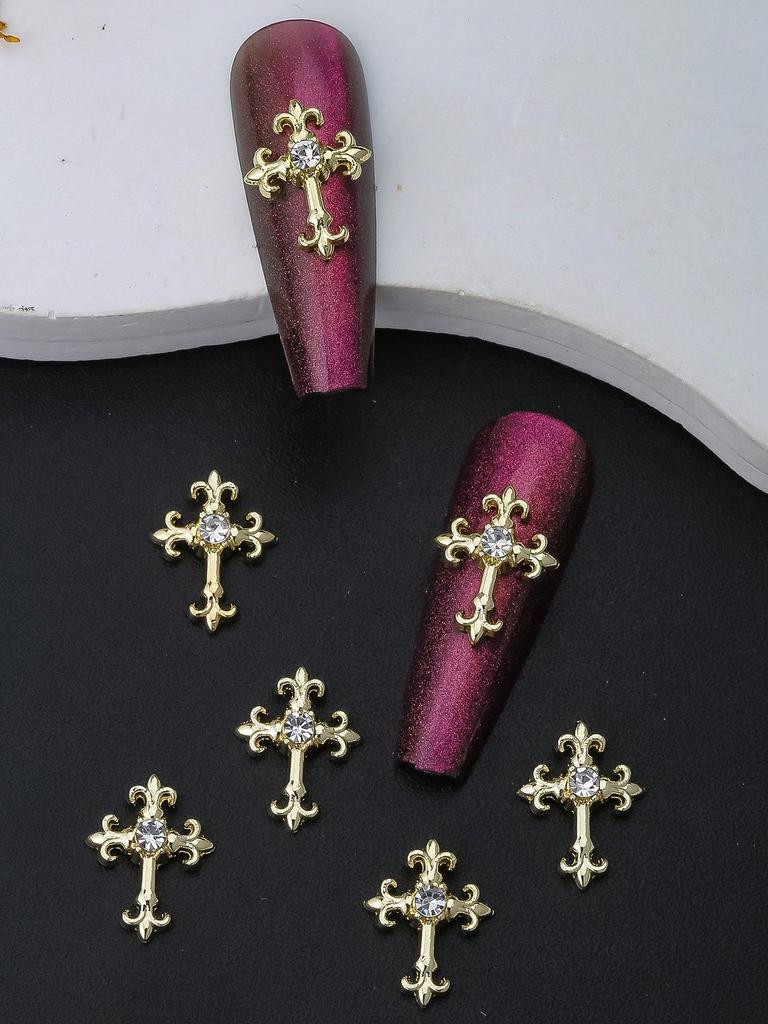 10 шт. Золотые Серебряные Кресты для ногтей 3D Белые Розовые Стразы Украшения для ногтей Украшения для ногтей DIY Украшения для ногтей Принадлежности для ногтей