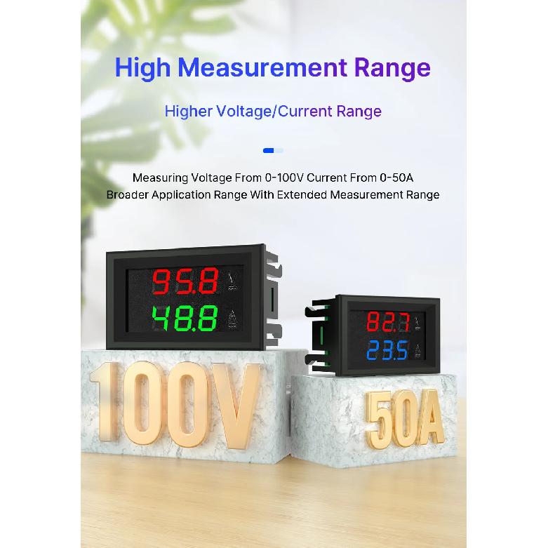 RD  dual LED Display 0.28 DC0-100V/50A  Car voltage current meter Digital Ammeter Voltmeter 5 wire with  shunt