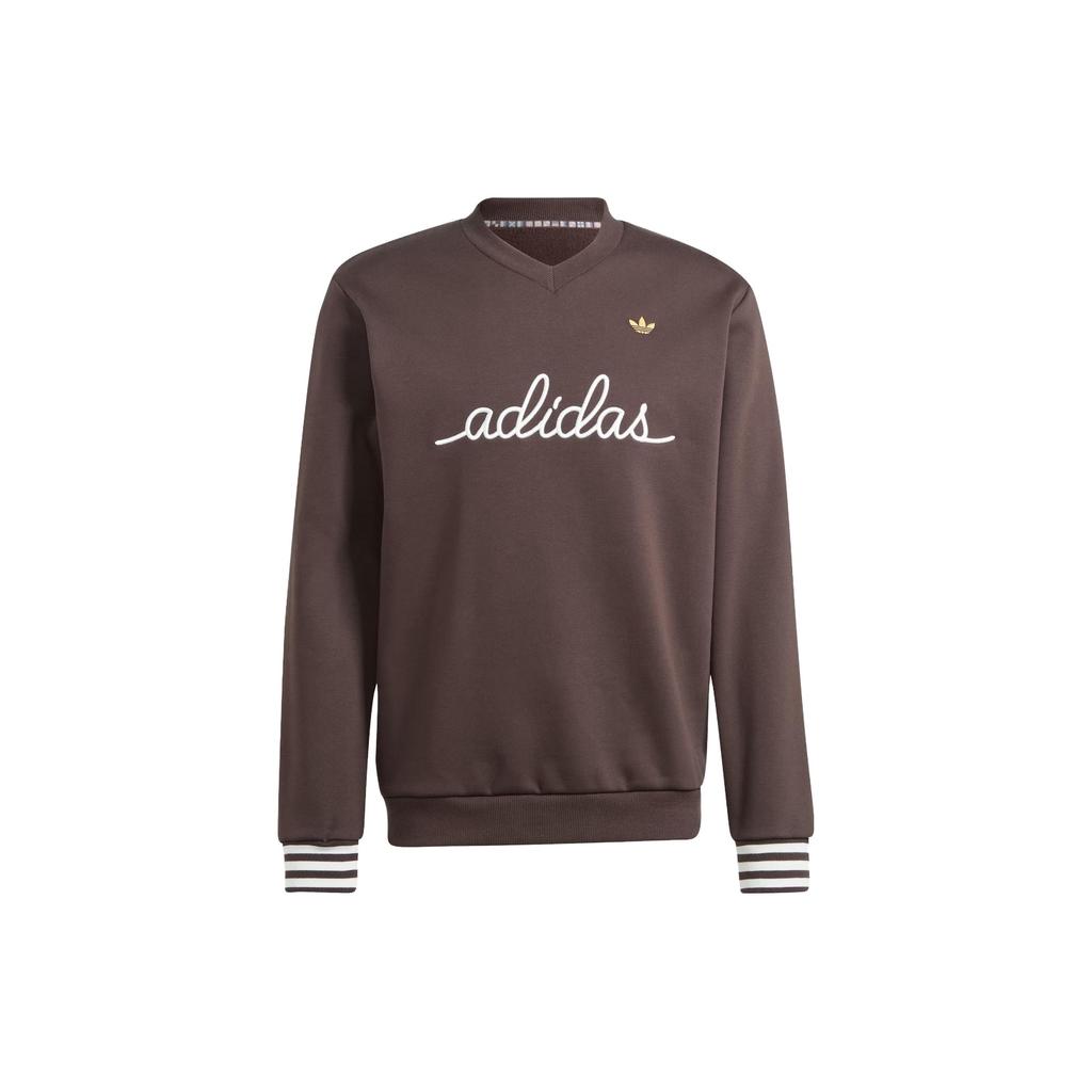 adidas Оригинальная красивая вышитая толстовка с буквенным принтом, полосатыми манжетами, V-образным вырезом, длинным рукавом, мужская толстовка темно-коричневого цвета IR7594