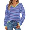 HNXC Women's Fashion Casual Autumn Winter Stripe Print Long Sleeve V Neck Blouses & Shirts