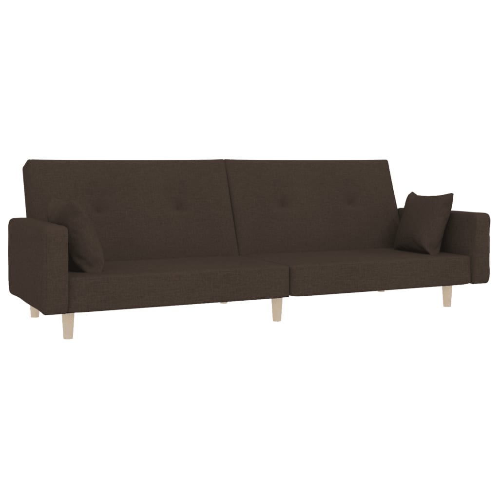 2 Seater Sofa Bed with 2 Cushions Dark Brown Fabric