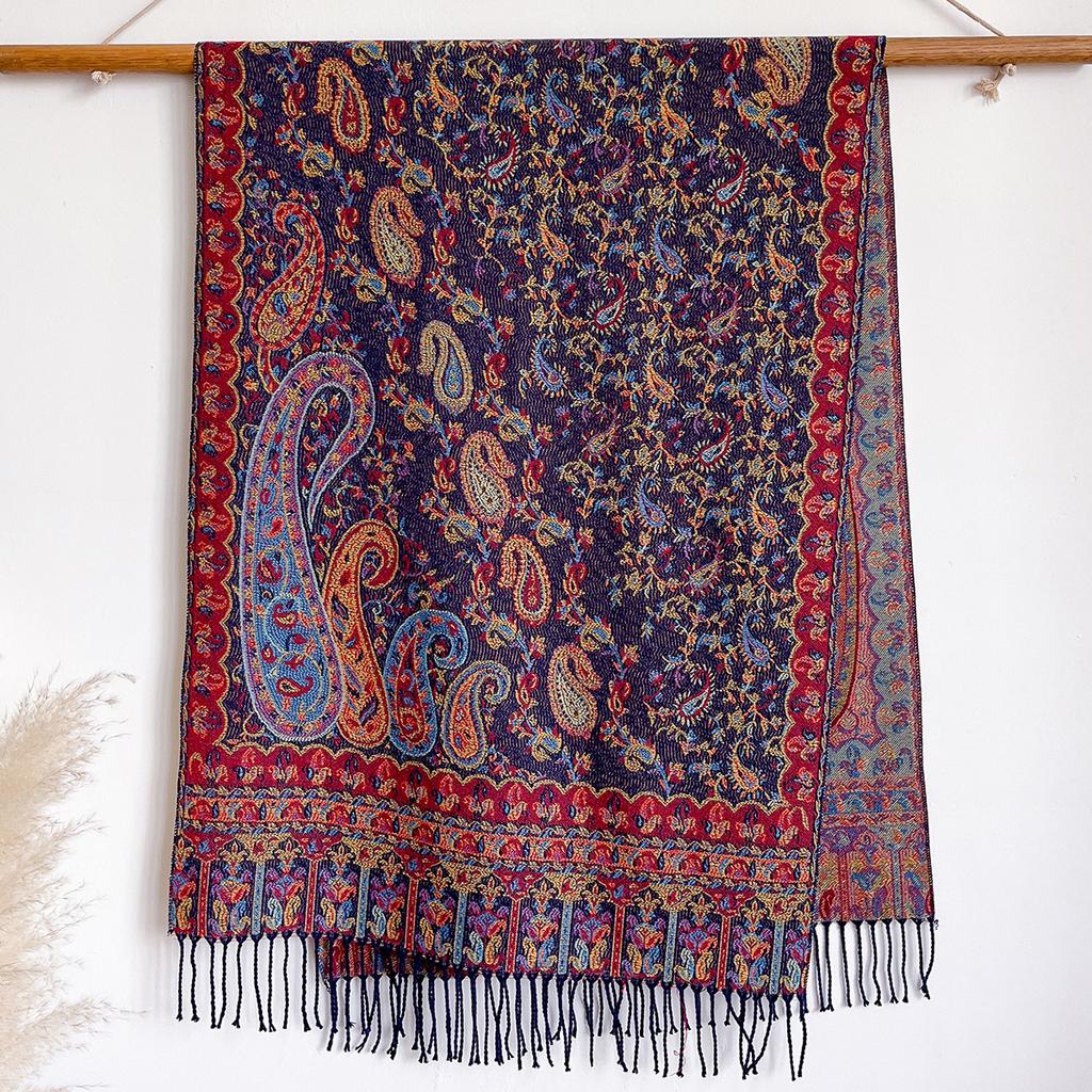 Scarf Women's Outer with Ethnic Style Imitation Cashmere Shawl Desert Seaside Travel Warm Cashew Flower Scarf Thin