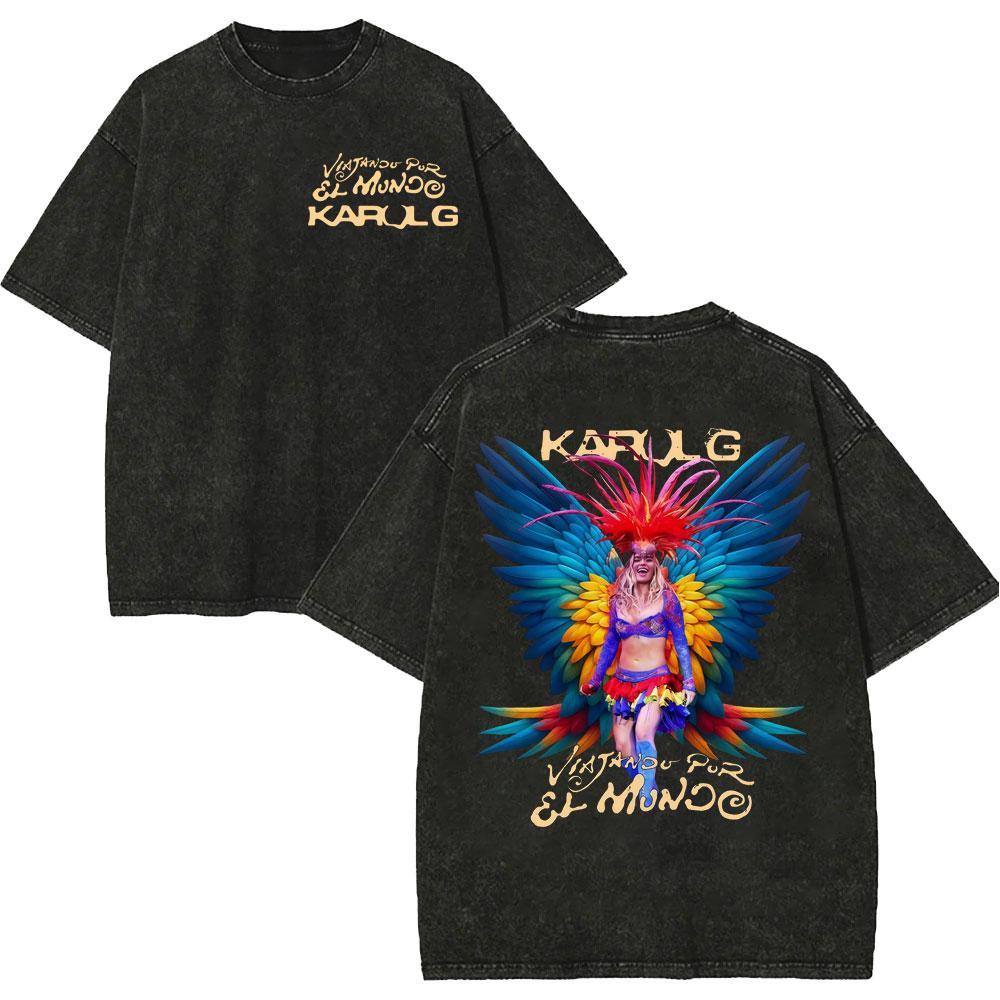 Vintage Washed Karol G Tropicoqueta Tour 2026 Tshirts Men Women Fashion Pop Music T Shirt Summer Casual Loose Cotton Tshirt