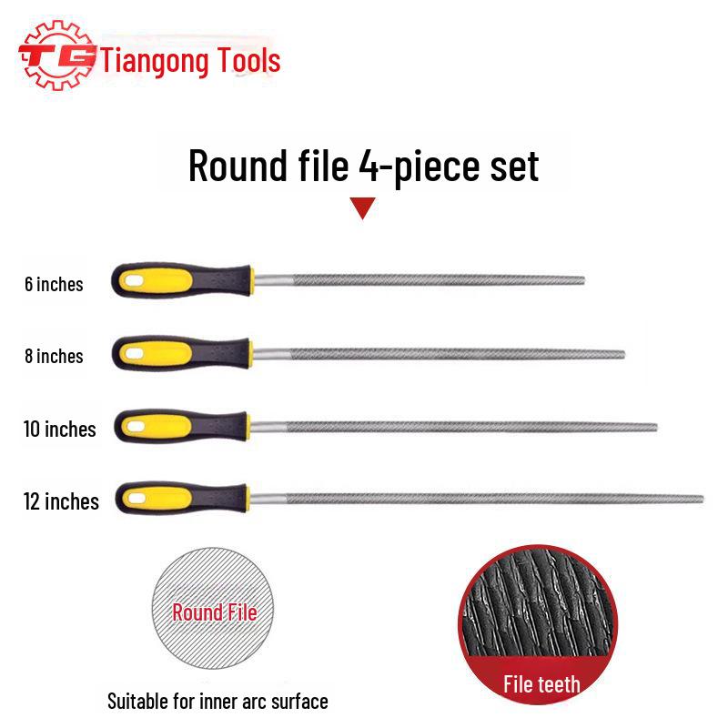 Набор напильников по дереву Tiangong из высокоуглеродистой стали: Треугольный, Нож для тычков, Круглый напильник для верстачных работ и шлифовки.