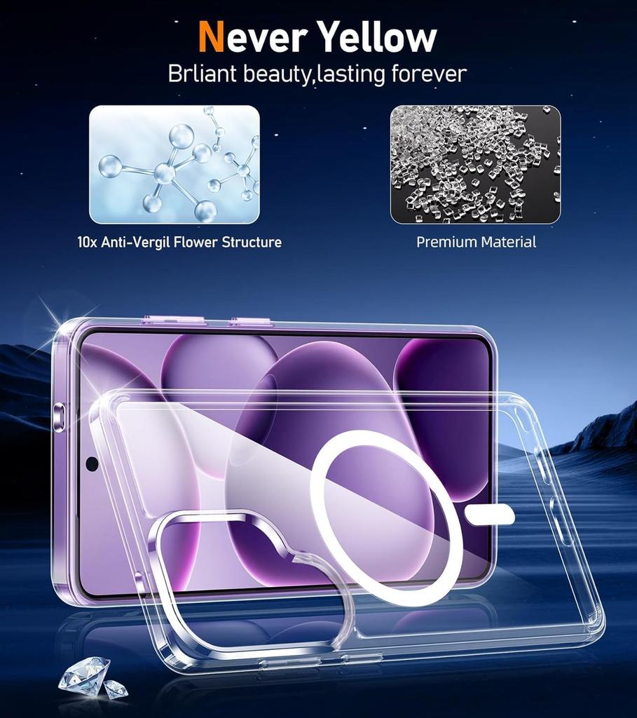For Samsung Galaxy S26 Ultra S25 Plus Magnetic Phone Case with 2 Glass Screen Protectors MagSafe Non-Yellow Anti-Shock Transpare