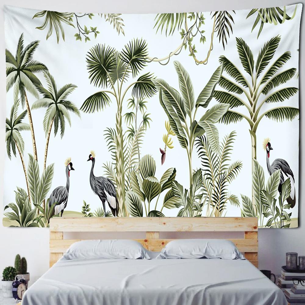 Гобелен с тропическими растениями и животными, настенный психоделический загадочный пейзаж, эстетика, декор для комнаты, гостиной