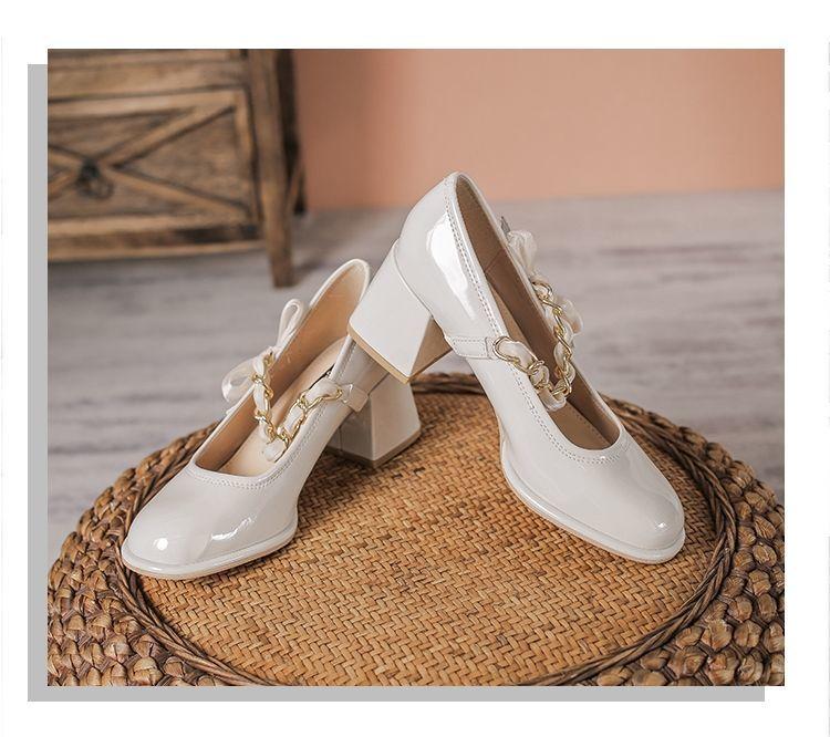 Туфли на толстом каблуке, женские, весна 2024, новые женские туфли Мэри Джейн из лакированной кожи, универсальные туфли на каблуке с неглубоким носком