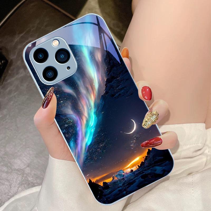 Блестящее Звездное Небо Для IPhone 15 Pro 14 13 12 Mini 11 XS Max XR 7 8 Plus SE 2020 2022 Закаленное Стекло Чехол для Телефона