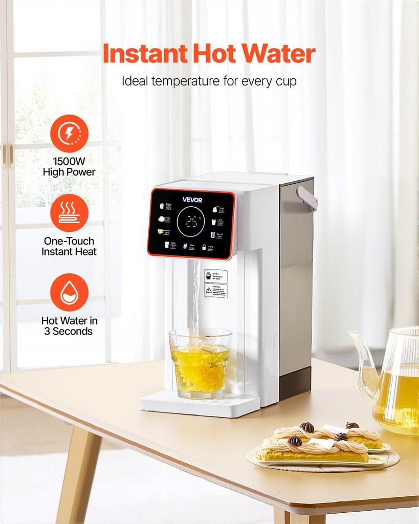 Instant Hot Water Dispenser, Countertop Boiling Water Dispenser with Adjustable 6 Temps & 8 Water Volumes, 101oz(3L) Removable Water Tank, Quick