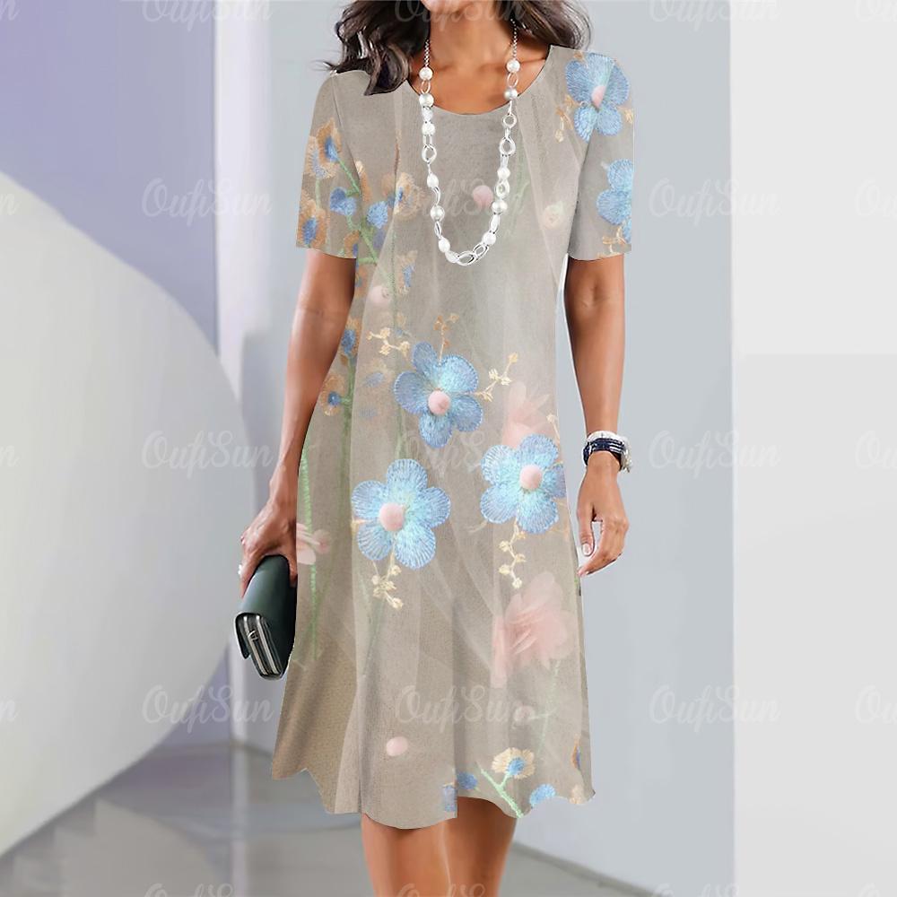 New women's dress with floral print, summer elegant dress, Femle short sleeved dress, fashionable oversized clothing