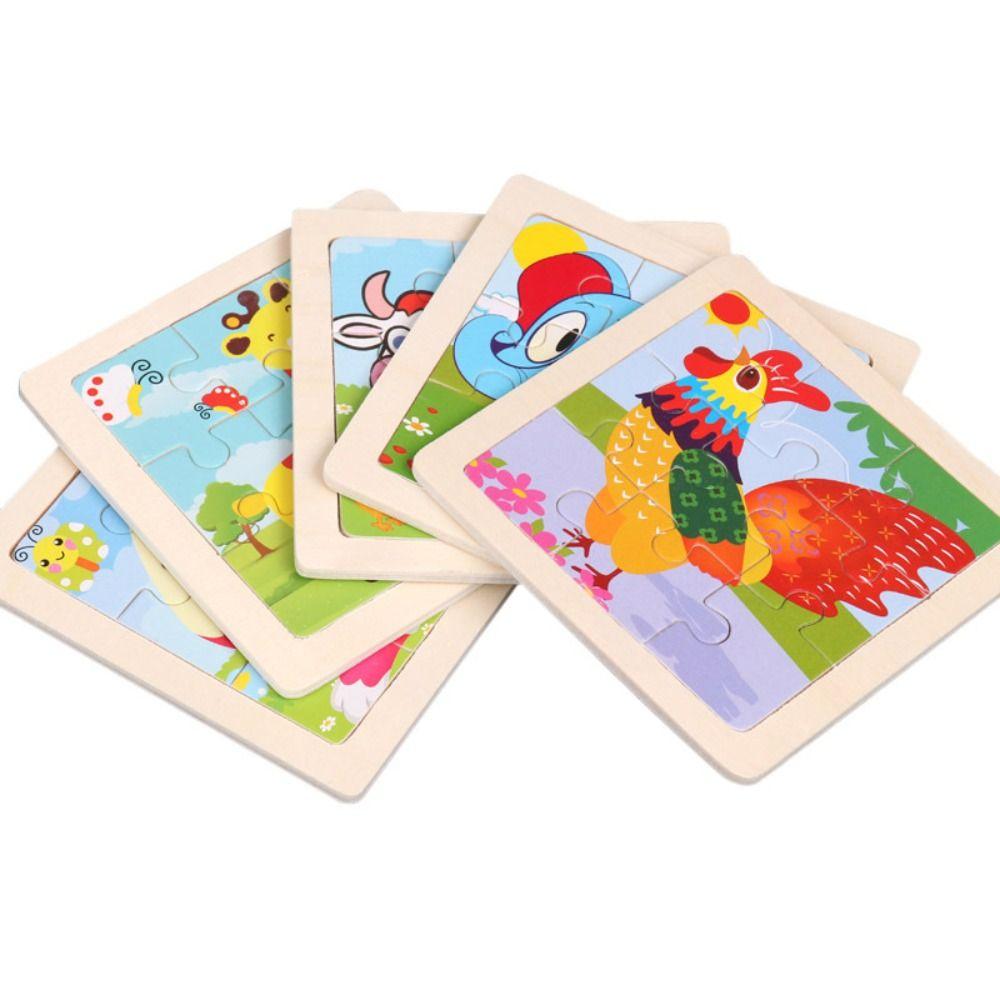 3 Set Early Educational 3D Wooden Puzzle Colorful Cartoon Animal Puzzles Baby Toys