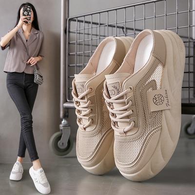 Маленькие белые туфли детские летние новые ins платформа повседневные женские туфли сетчатые дышащие полубосоножки на платформе прилив XFC7