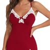 Ночная рубашка и трусики комплект кружевной разрез по низу низкий вырез регулируемые бретельки-спагетти без рукавов глубокий V-образный вырез бант декор женская пижама