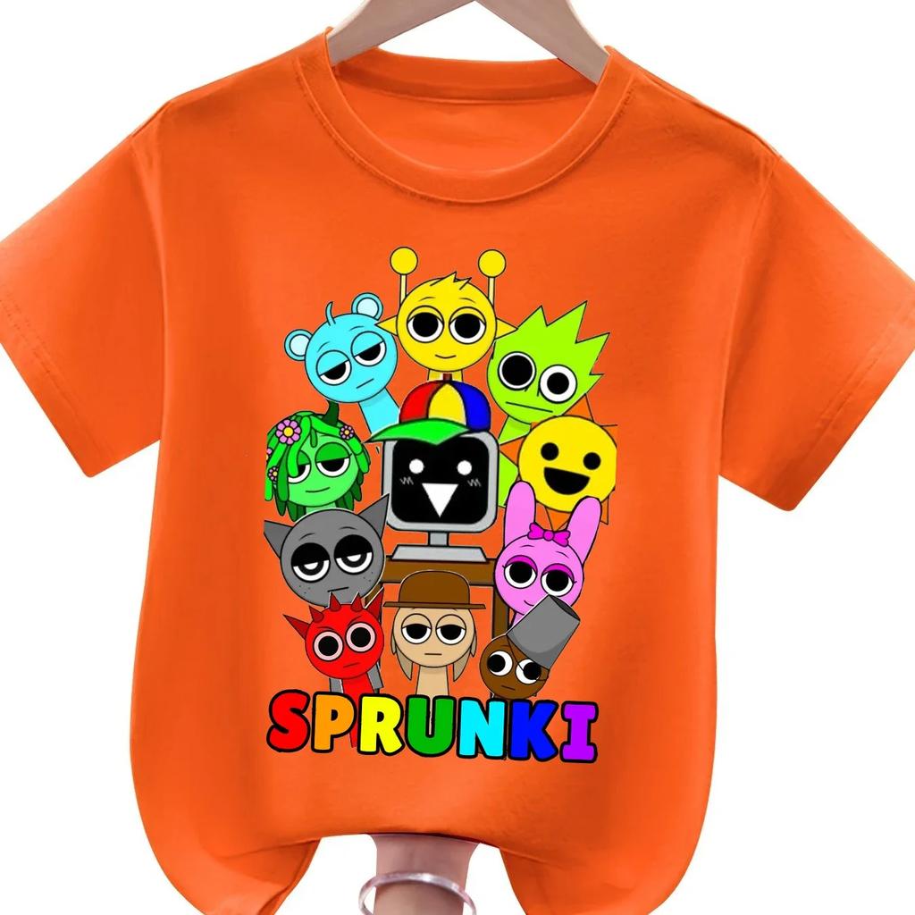 Детская футболка Sprunki Модная Мультяшная Фигурка Одежда для Мальчиков и Девочек Летняя Футболка с Круглым Вырезом и Коротким Рукавом Детская Одежда Sprunki