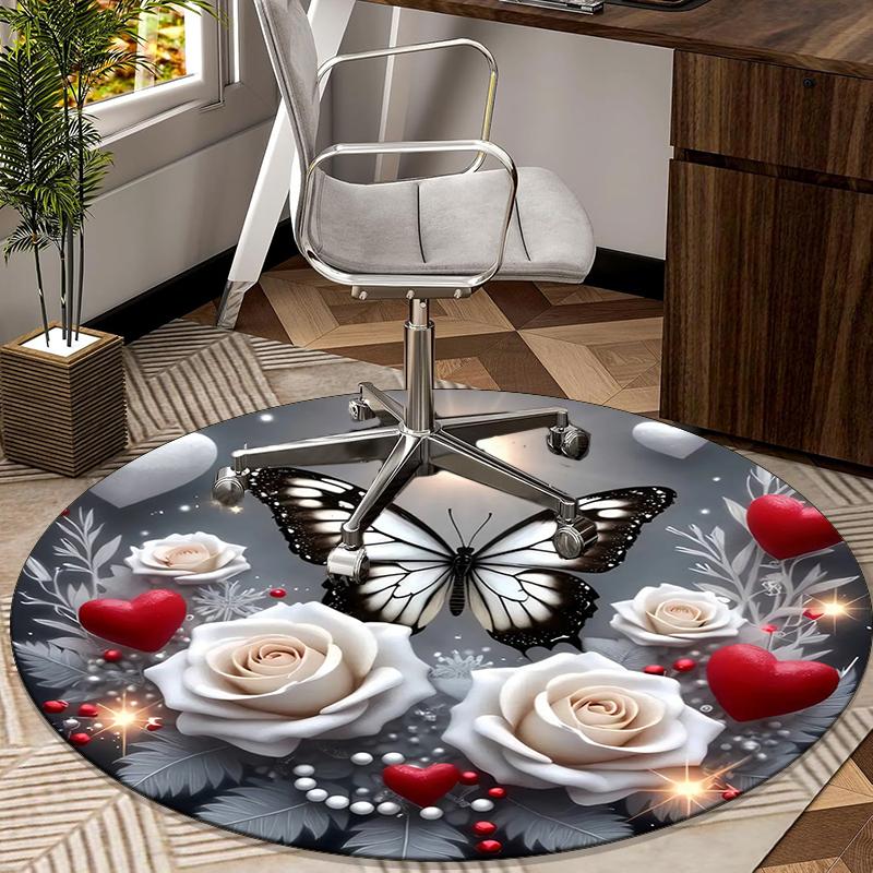 Butterfly Dreams In Flowers round carpet Chair cushion Round Entryway Rug, Soft Round Rugs for Living Room, Bedroom, Circle Carpet decor gifts