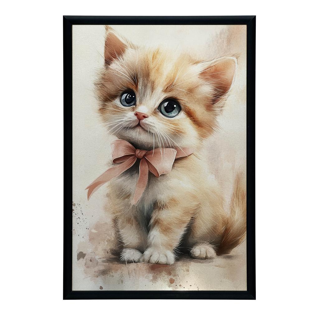 Uroczy Kotek Z Różową Kokardą Uroczy Kotek Z Różową Kokardą, 70X100 Cm, Rama Drewniana Ciemny Brąz, Papier Matowy 230 Gsm