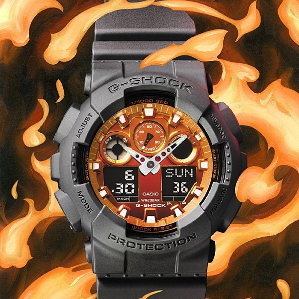 Casio G Shock Ga 100fl 8ajf Flame Inside
