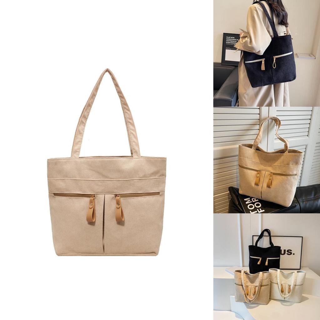 2023 New Winter Street Style Large Corduroy Tote Handbag With Zipper Closure