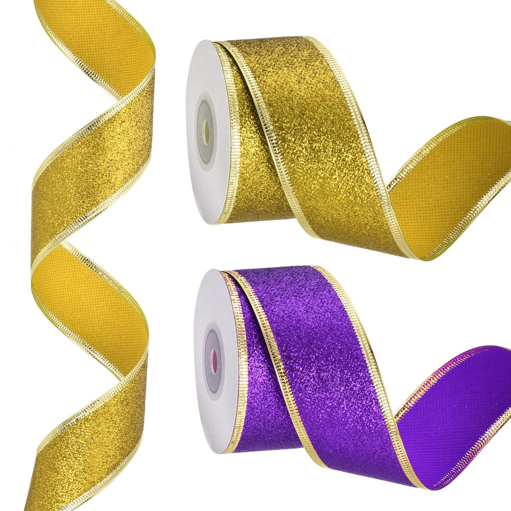 Christmas Ribbon Metallic Wired Gift Wrapping Shine Ribbon Satin for Craft Birthday Wedding Festival Decoration 20 Yards X 1.5"