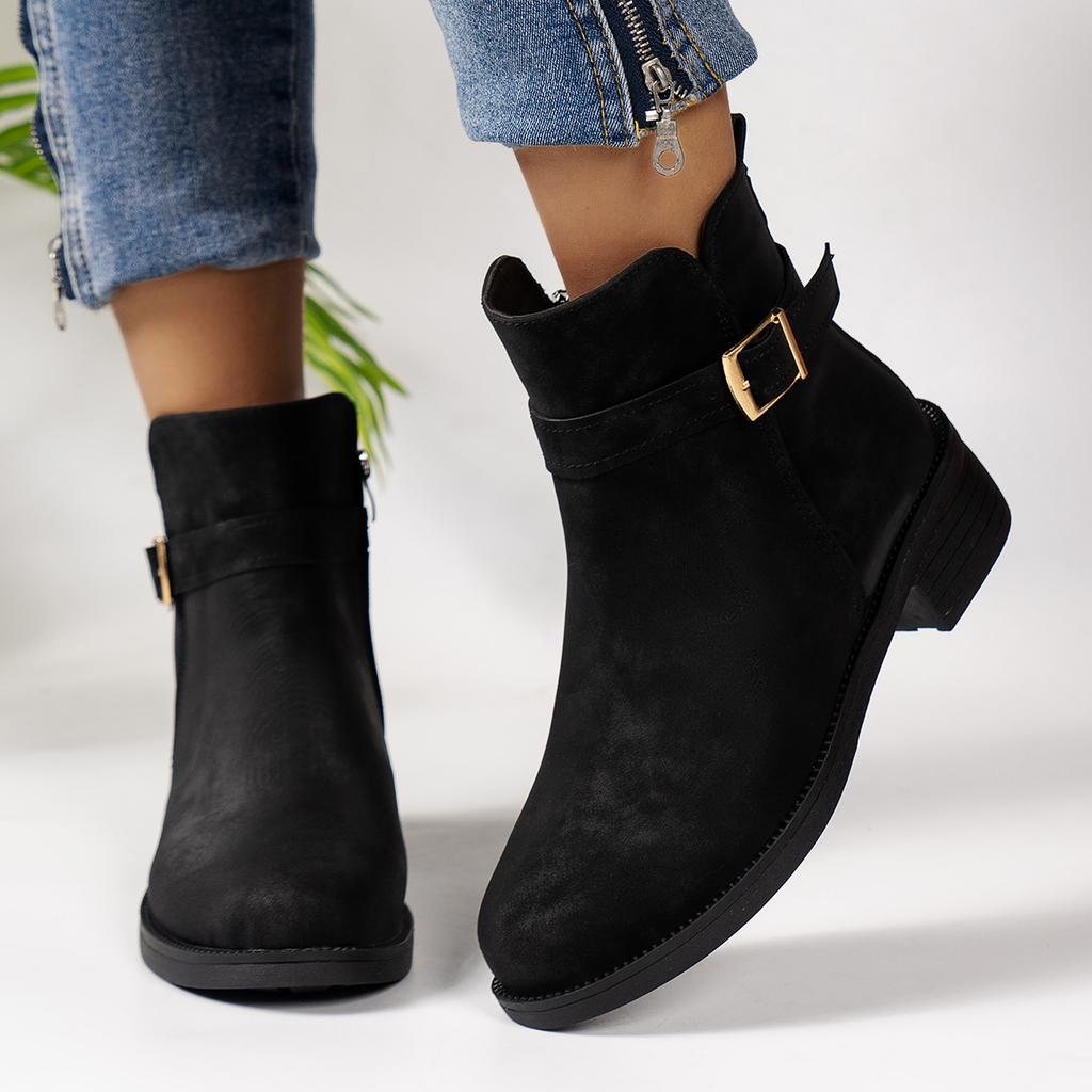 Women Boots Retro Plush Warm Autumn Winter Boots Women New Vintage Block Heel Ankle Boots Zipper High Heels Shoes for Women
