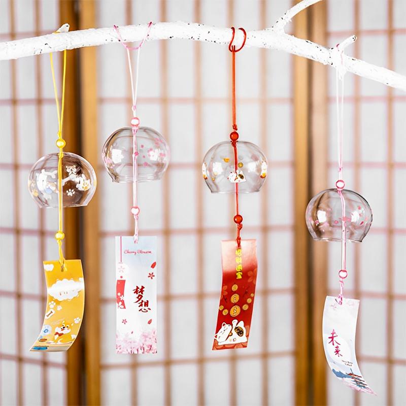 Japanese Wind Bell Sakura Pattern Wind Chimes Handmade Glass Furin Home Decor