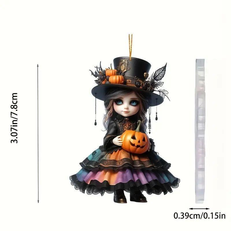 Halloween New Pumpkin Witch Pendant Magic Sweep Girl Flat 2D Rearview Mirror Decoration Pendant Keychain Pendant Set