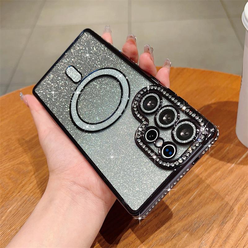 Блестящий магнитный чехол Bling Diamond для Samsung Galaxy S25 Ultra S24 FE A56 A36 A26 A16 A55 A35 A25 A15 A54, чехол для iPhone 16 15 Plus 14 13 Pro Max